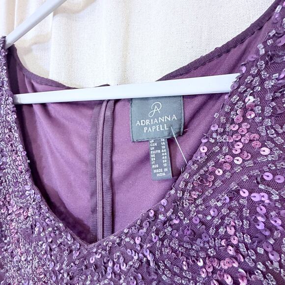 Adrianna Papell Flutter Sleeve Beaded Sequin Dress 14 NYE Glam Cocktail Coquette - Picture 8 of 11